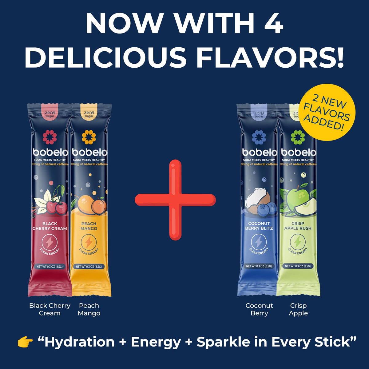 Bobelo Natural Energy Drink Powder - 4 Flavors Variety Pack | Sugar Free, Keto Friendly, 100 mg Caffeine