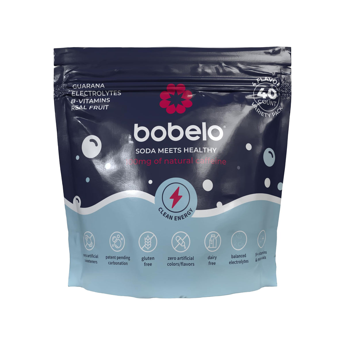 Bobelo Natural Energy Drink Powder - 4 Flavors Variety Pack | Sugar Free, Keto Friendly, 100 mg Caffeine