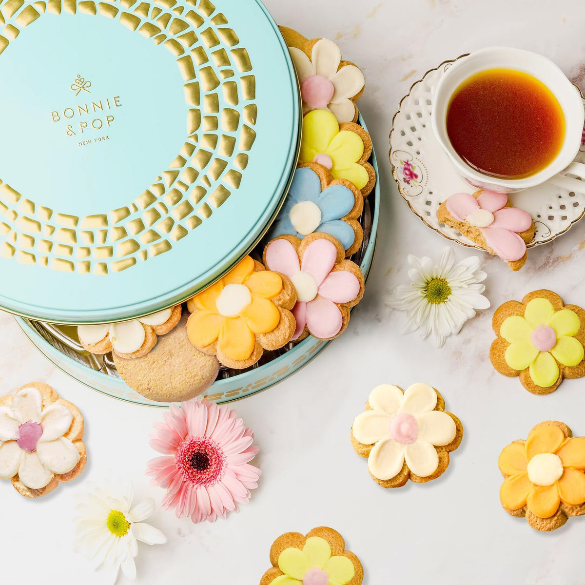 BONNIE AND POP Cookie Gift Basket – Shortbread Flower Cookies Box | Mother's Day Gift