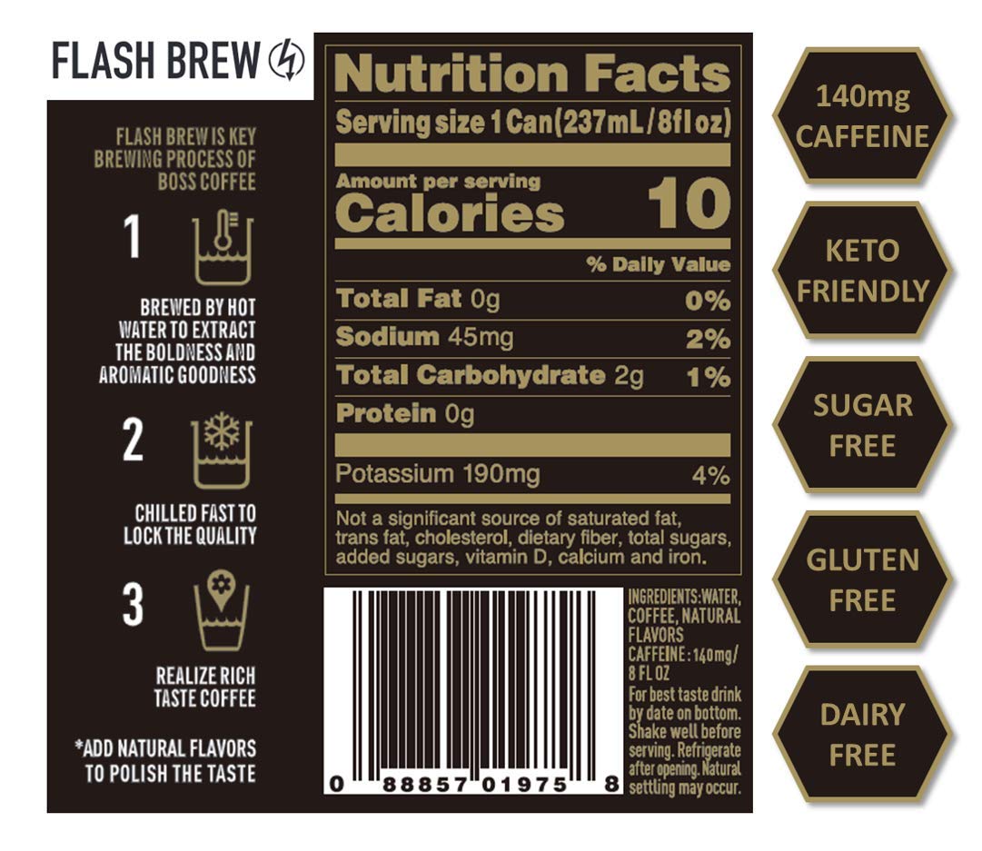 BOSS Coffee by Suntory Flash Brew Original Black Coffee – 8oz Can, 12 Pack, Ready to Drink