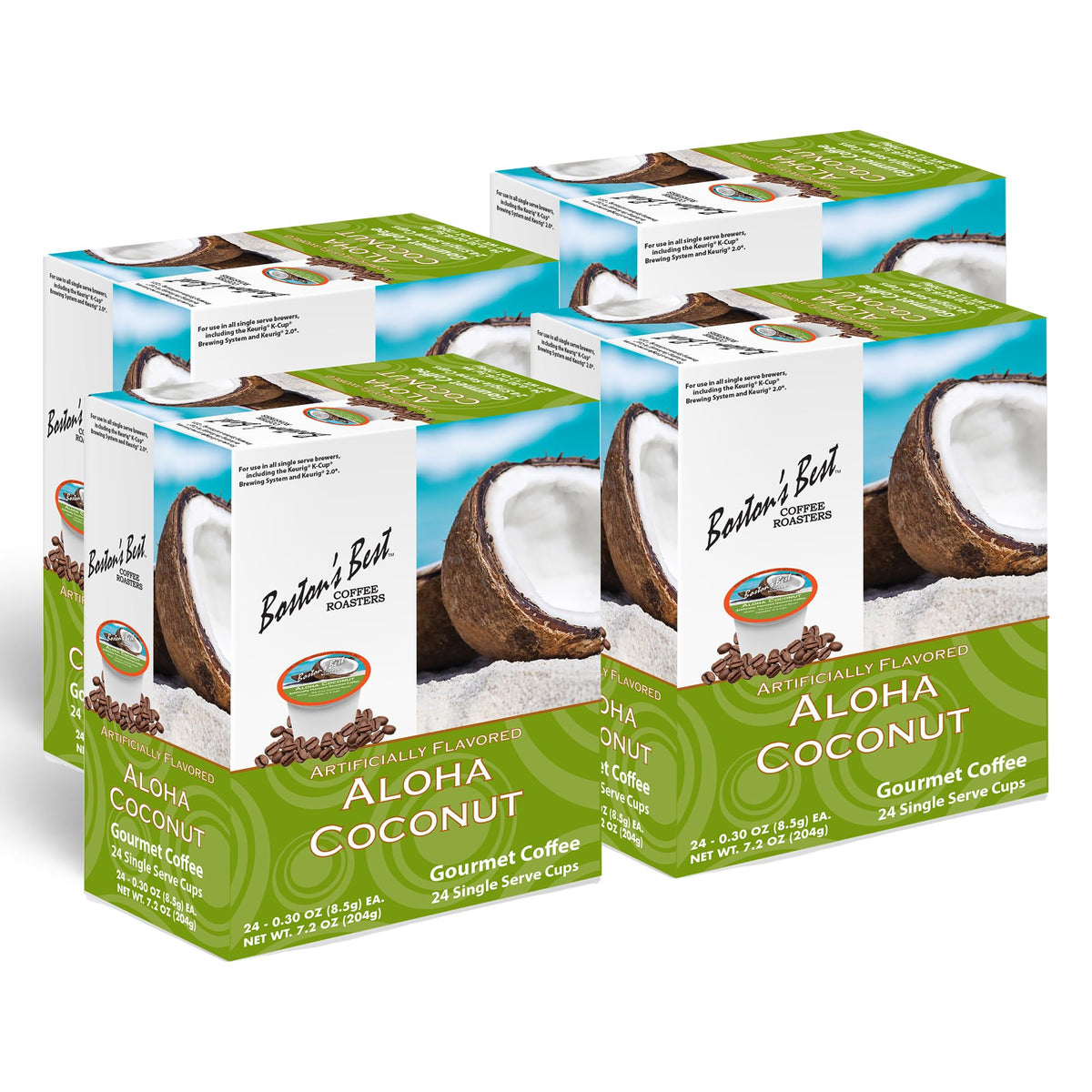 Bostons Best Aloha Coconut Coffee - Keurig Compatible, 24 Count (Pack of 4)