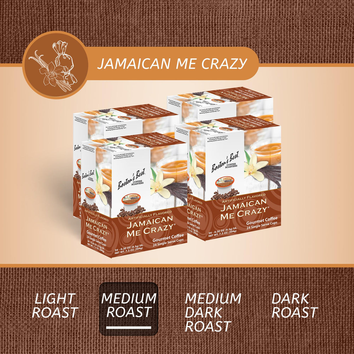 Boston’s Best Jamaican Me Crazy Flavored Coffee — Keurig Compatible, 24-Count Pack (4-Pack)