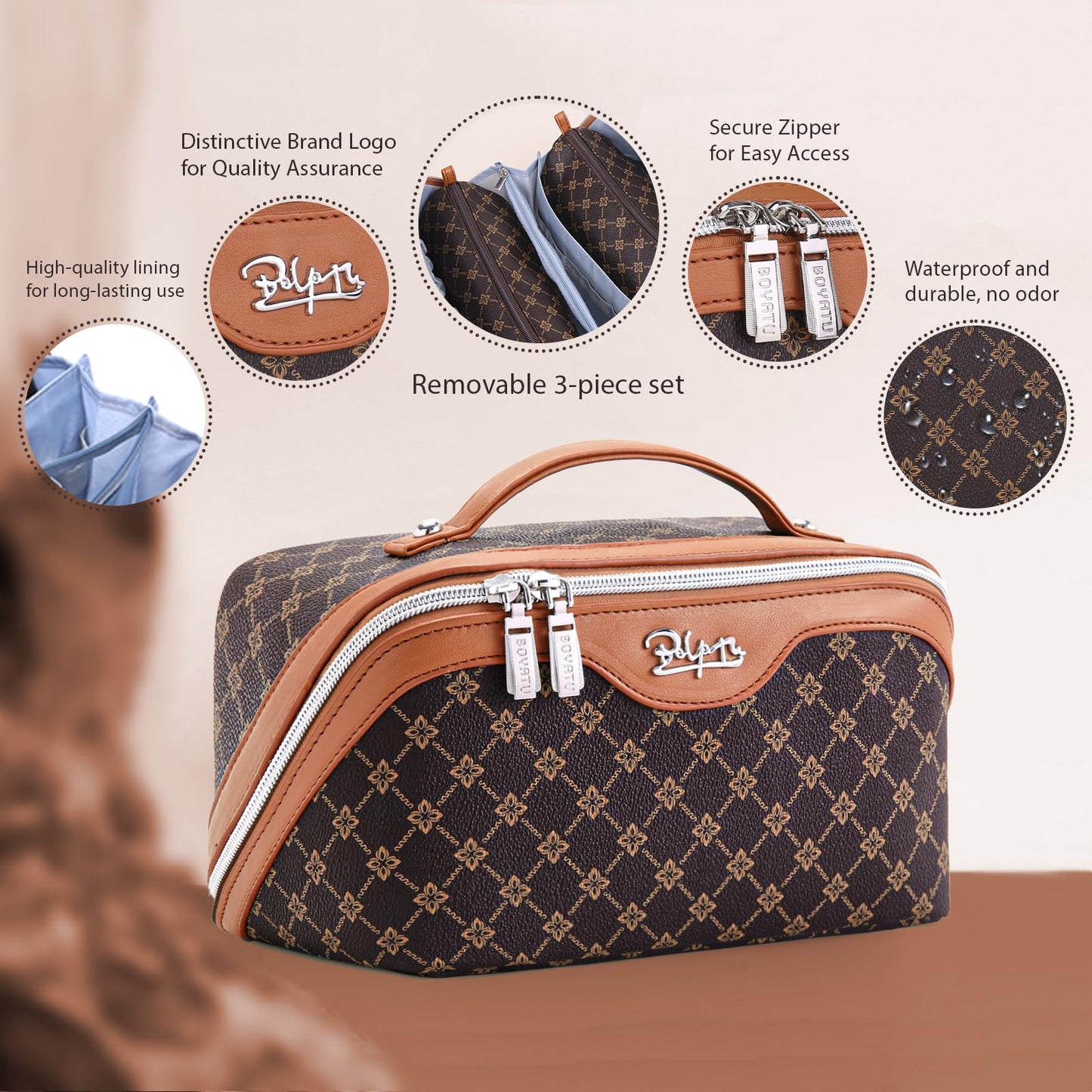 BOYATU Travel Makeup Bag Cosmetic Bags for Women: 3-Piece Make up Bag Set
