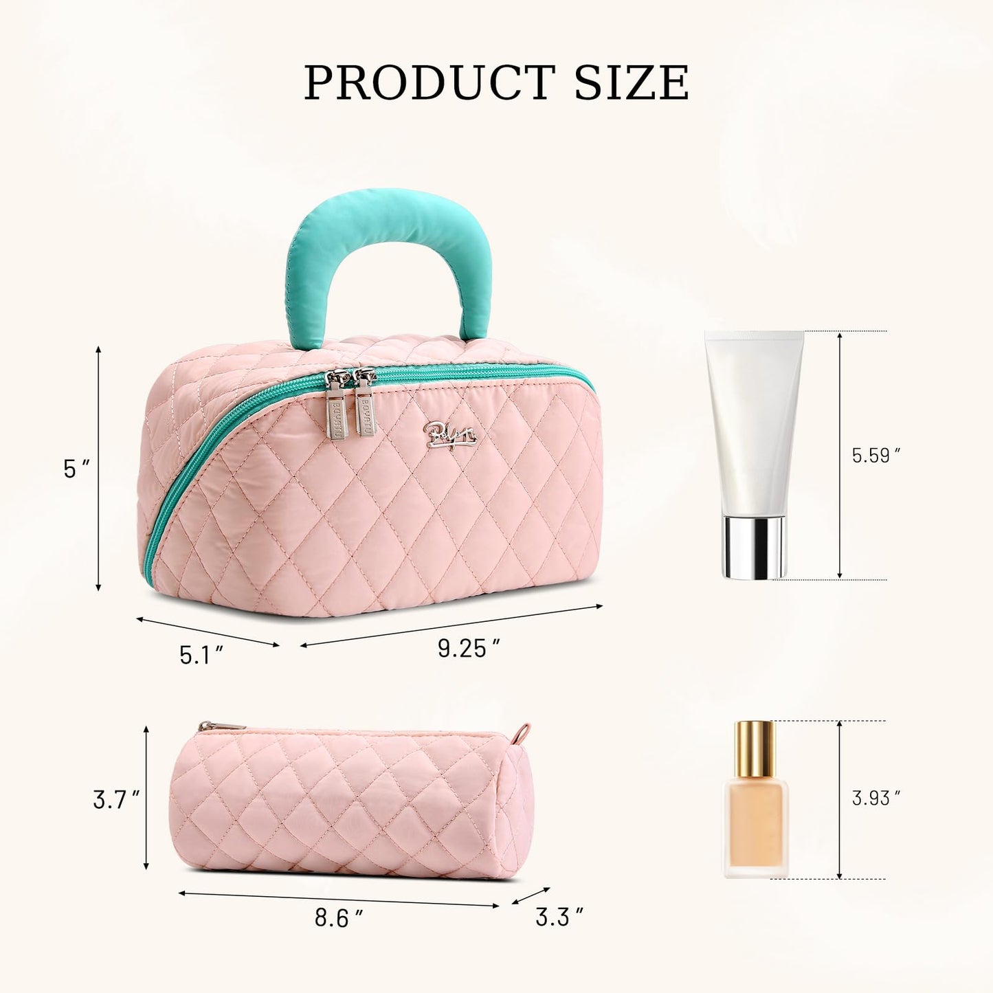 BOYATU Travel Makeup Bag for Women: 3-in-1 Cute Quilted Cosmetic Organizer