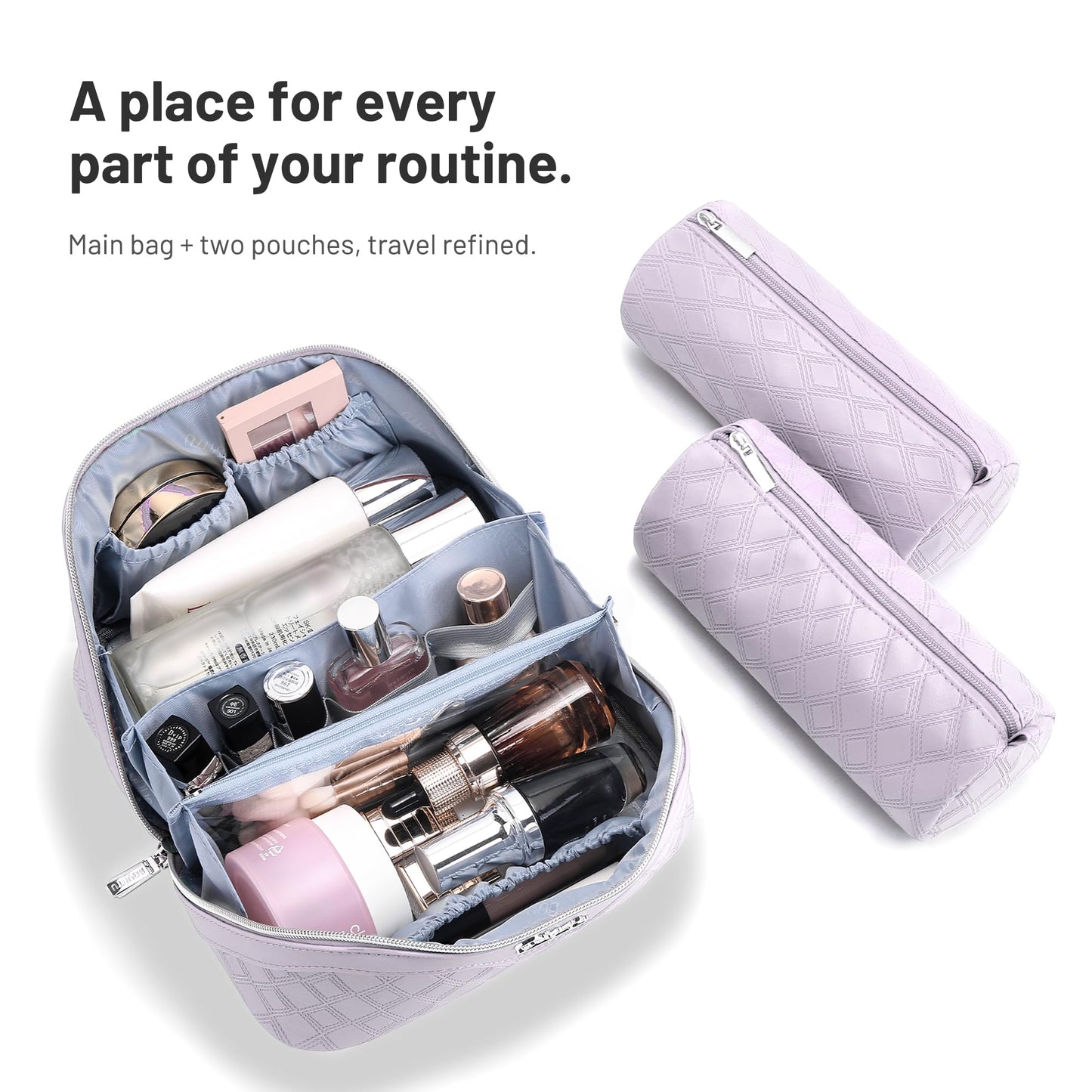 BOYATU Travel Makeup Bag, Large Capacity 3-Piece Cosmetic&Toiletry Bag Set