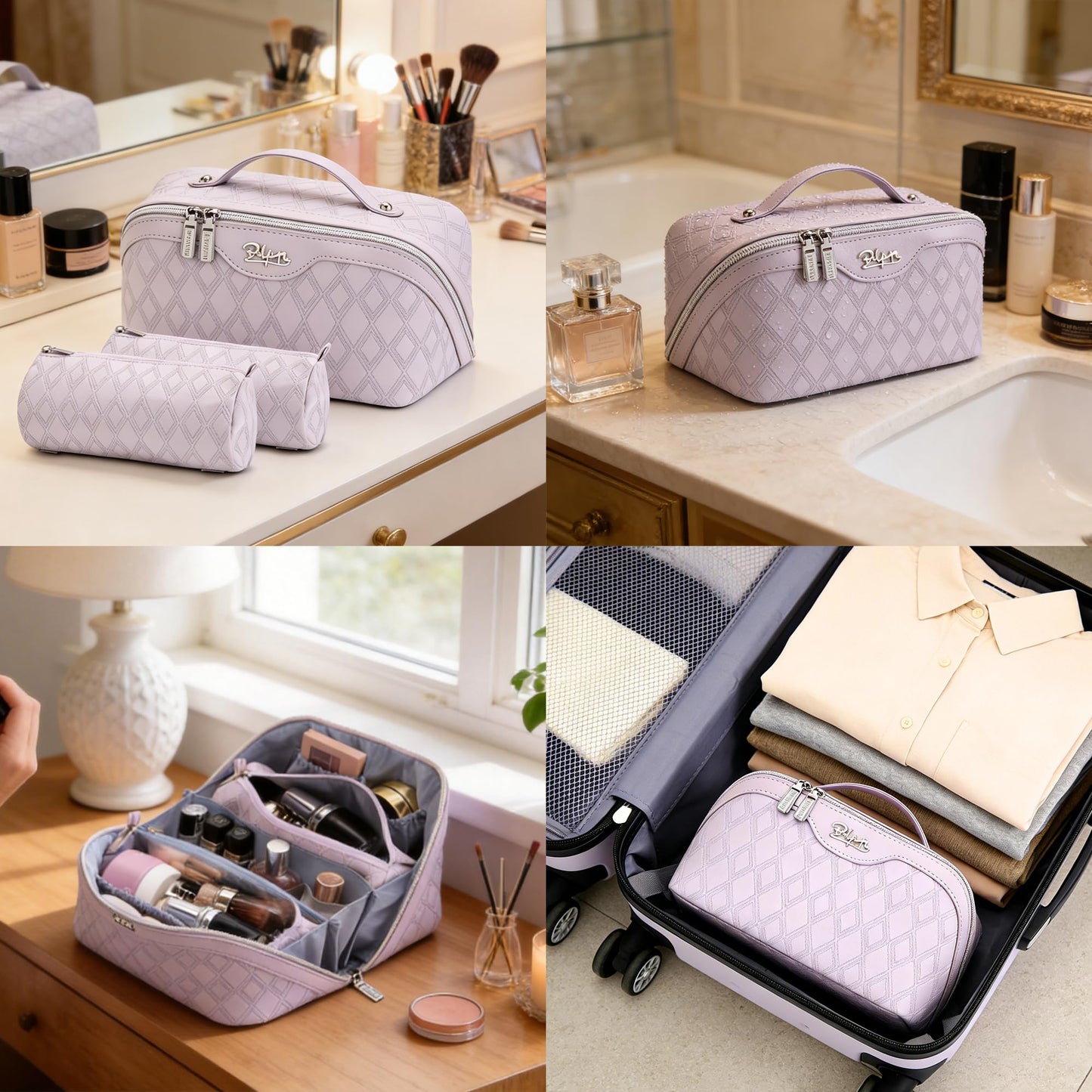 BOYATU Travel Makeup Bag, Large Capacity 3-Piece Cosmetic&Toiletry Bag Set