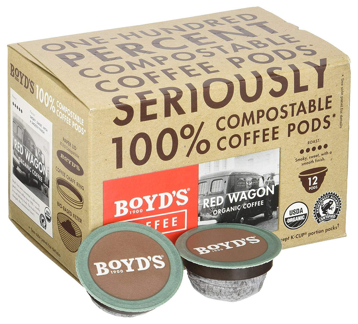 Boyd's Coffee Organic Red Wagon Dark Roast Pods – 72-Count, Keurig K-Cup Compatible