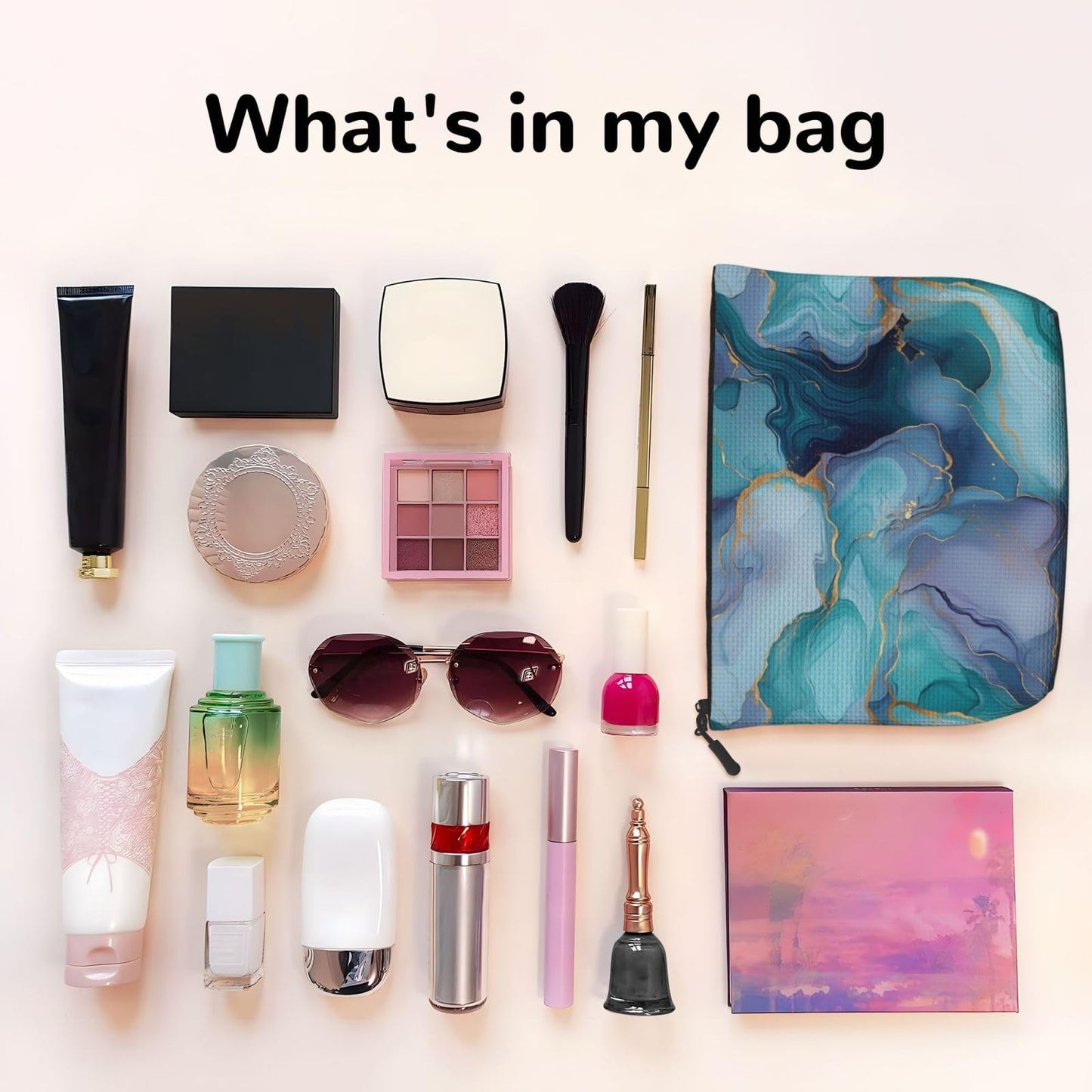 Braytow Blue Marble Classic Print Cosmetic Bags, Waterproof Makeup Storage Pouch for Women Holiday Gifts, 9.45 x 6.7 Inches