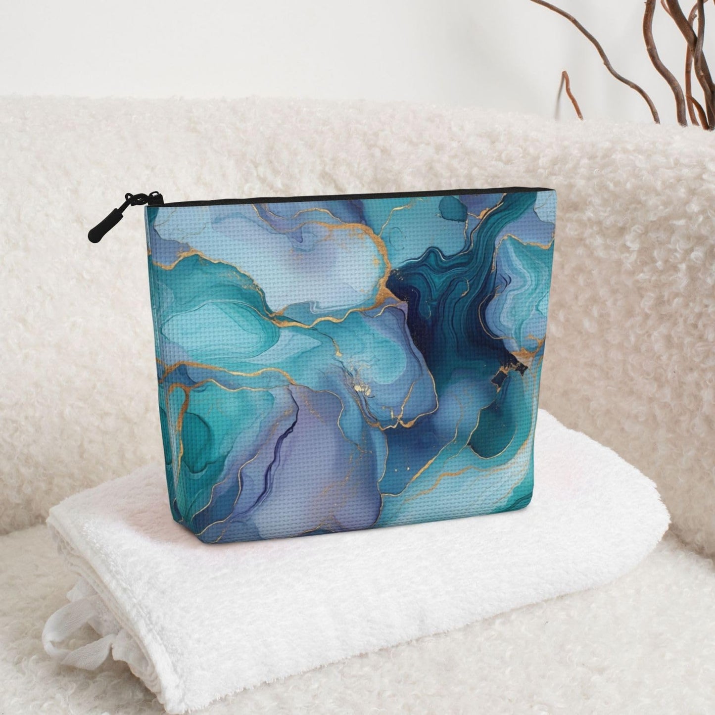 Braytow Blue Marble Classic Print Cosmetic Bags, Waterproof Makeup Storage Pouch for Women Holiday Gifts, 9.45 x 6.7 Inches
