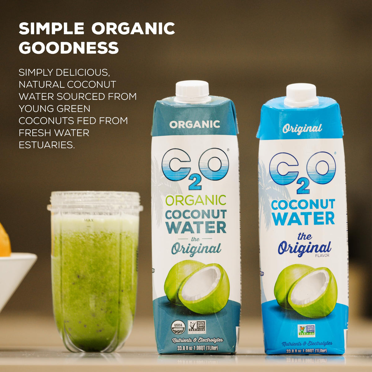 C2O Organic Coconut Water - Original Flavor (6 Pack) | Fresh, Non-GMO, Plant-Based Hydration, 33.8 fl oz