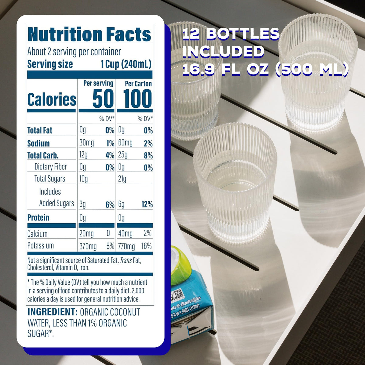 C2O Organic Coconut Water Original Flavor (12 Pack) | Fresh, Non-GMO Hydration