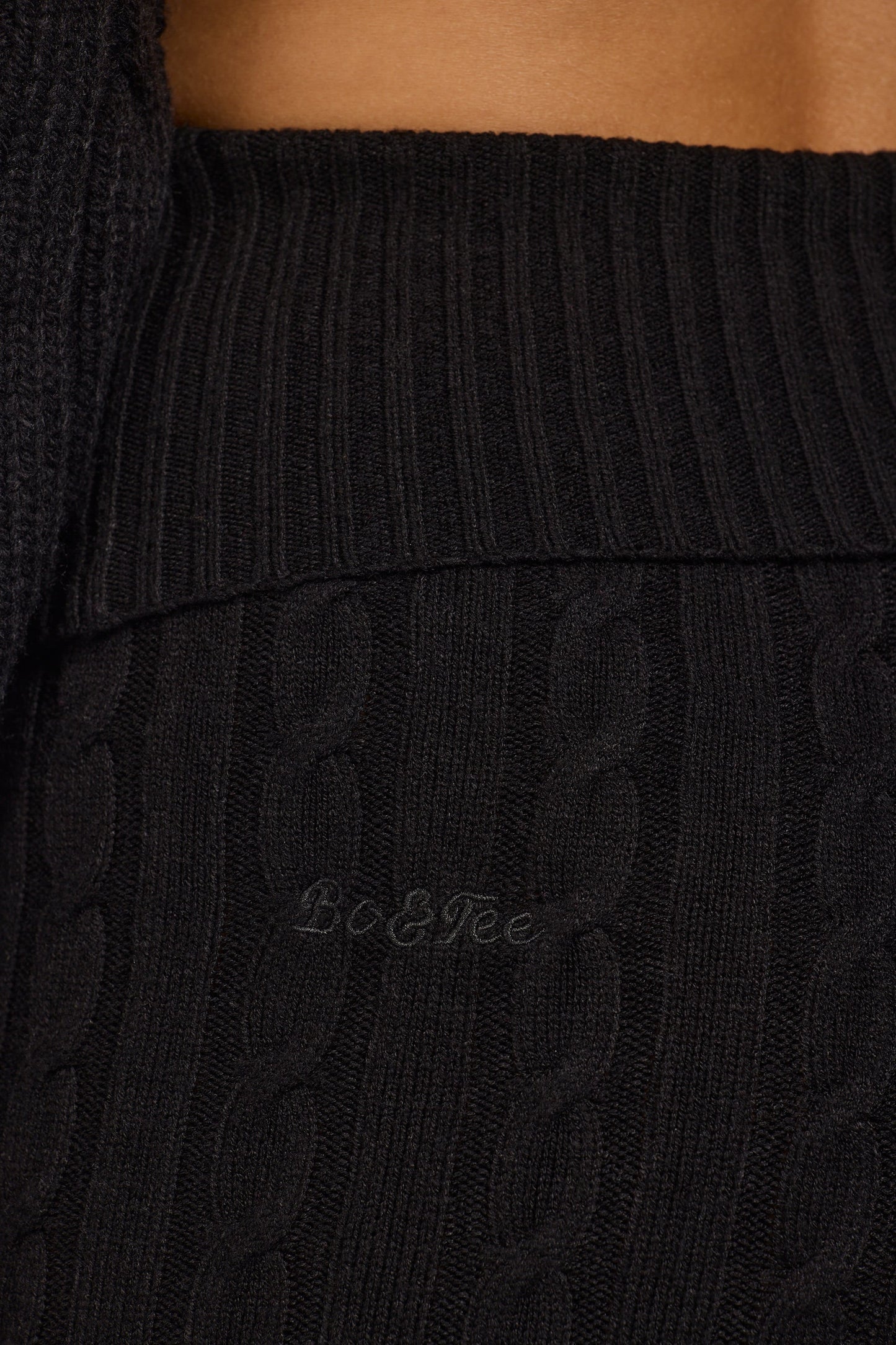 Cable Knit Foldover Flared Trousers in Black