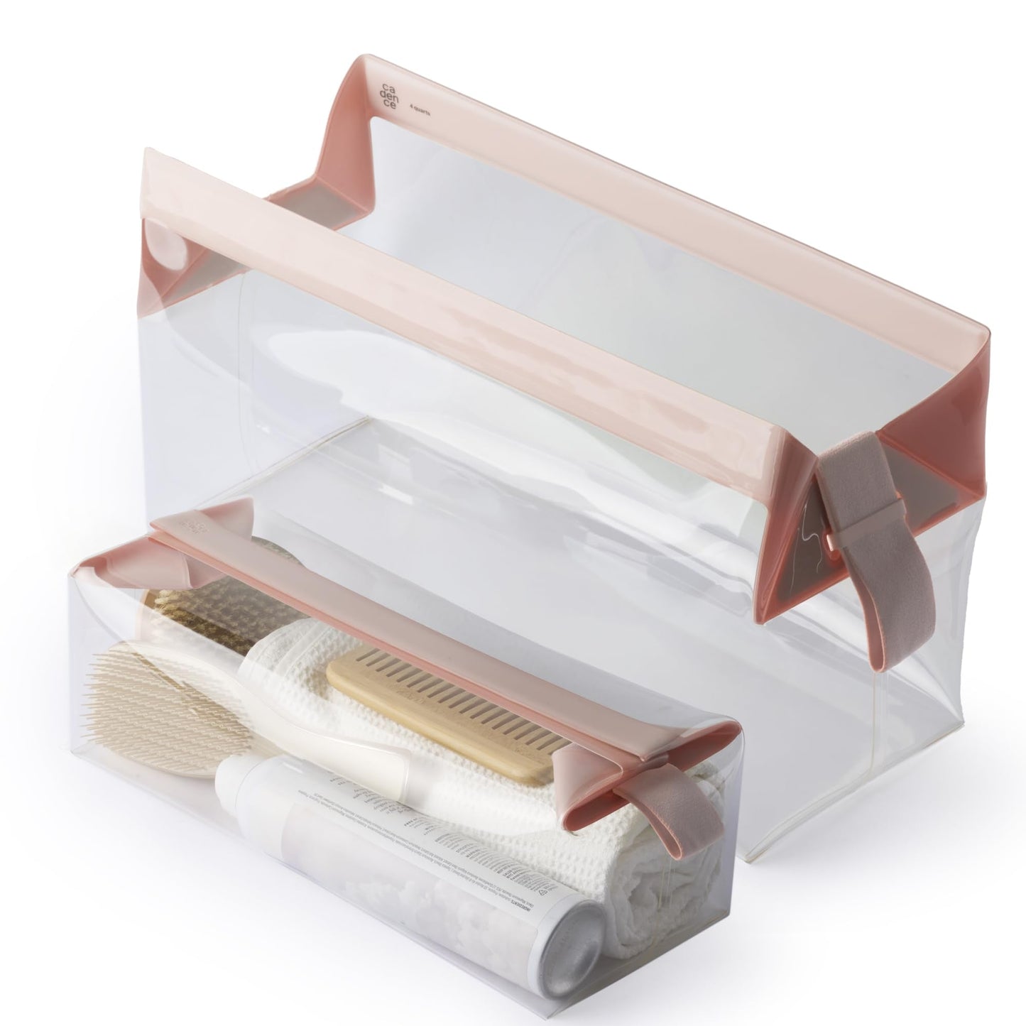 Cadence Parcel - Clear Travel Kit with Zipperless Magnetic Closure - Rose, Extra Large - Durable, Leak-Resistant and TSA Approved Toiletry Bag - Modular Organization - Recycled TPU (4 Qt)
