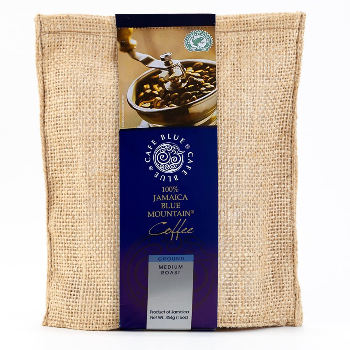 Cafe Blue 100% Jamaican Blue Mountain Ground Coffee – JACRA-Certified Medium Roast, Low Acidity, Smooth Chocolate Notes, 16oz