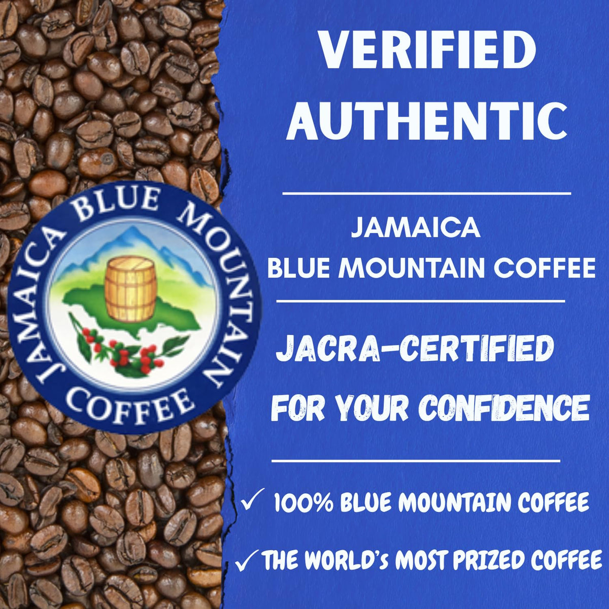 Cafe Blue 100% Jamaican Blue Mountain Ground Coffee – JACRA-Certified Medium Roast, Low Acidity, Smooth Chocolate Notes, 16oz