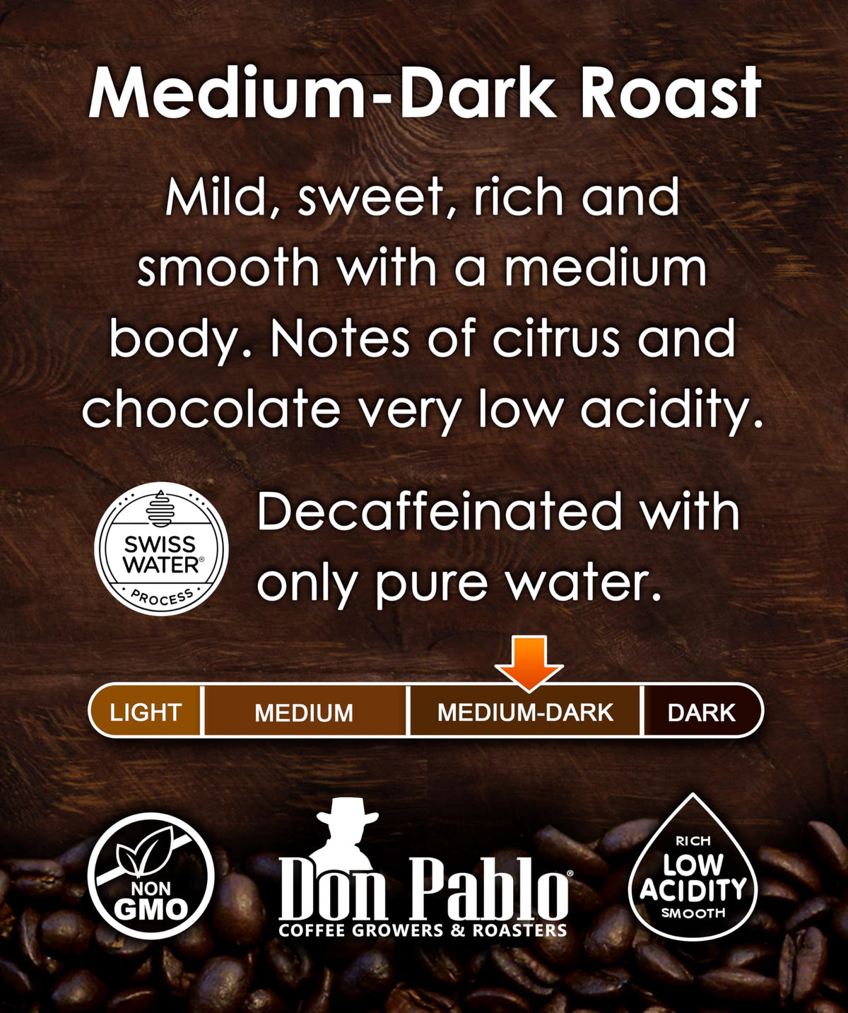Don Pablo Colombian Decaf – Swiss Water Process, 100% Arabica Whole Bean, Medium-Dark Roast, 907g