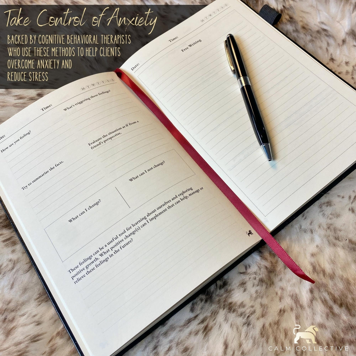 Calm Collective Guided CBT Anxiety Relief Journal Kit for Mental Health Therapy with Free Pen Included, Mindfulness Self Care Prompts, Gratitude & Habit Tracker, Wellness Gift Diary Notebook