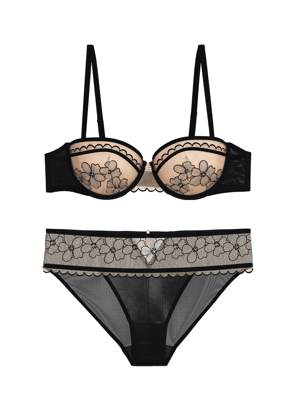 CAMILLA Black Floral Embroidery Lace Bra & Plus Panty Set