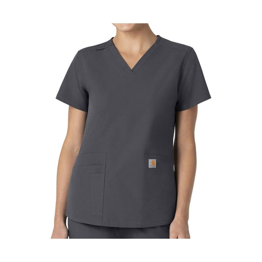 Carhartt Women's Force V Neck 5 Pocket Scrub Top - Pewter