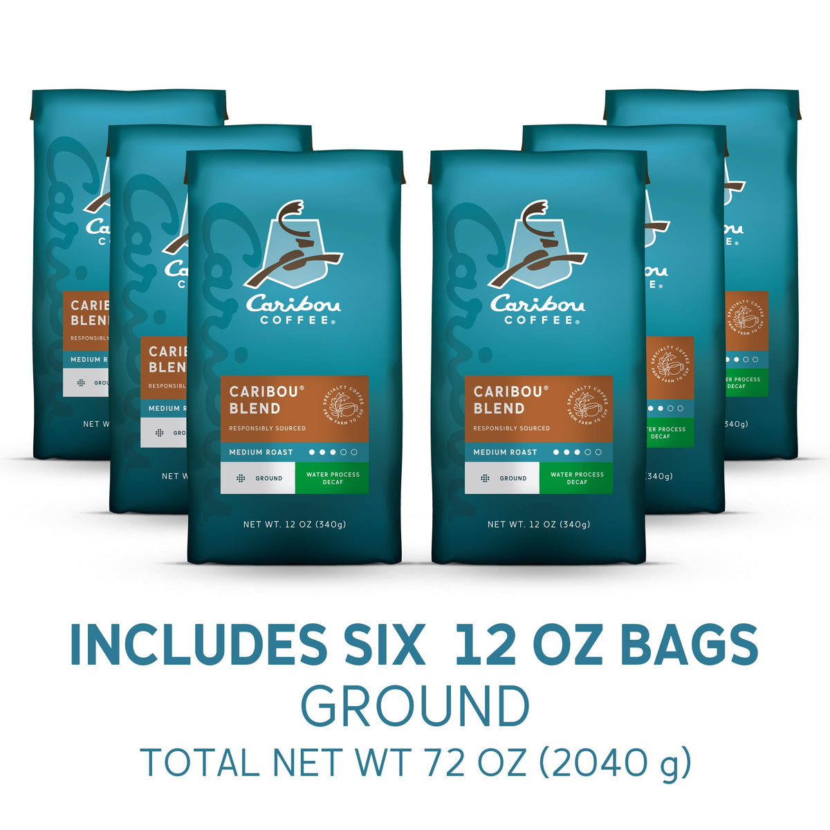 Caribou Blend Medium Roast Decaf Ground Coffee — 6x12oz Bags | 100% Arabica