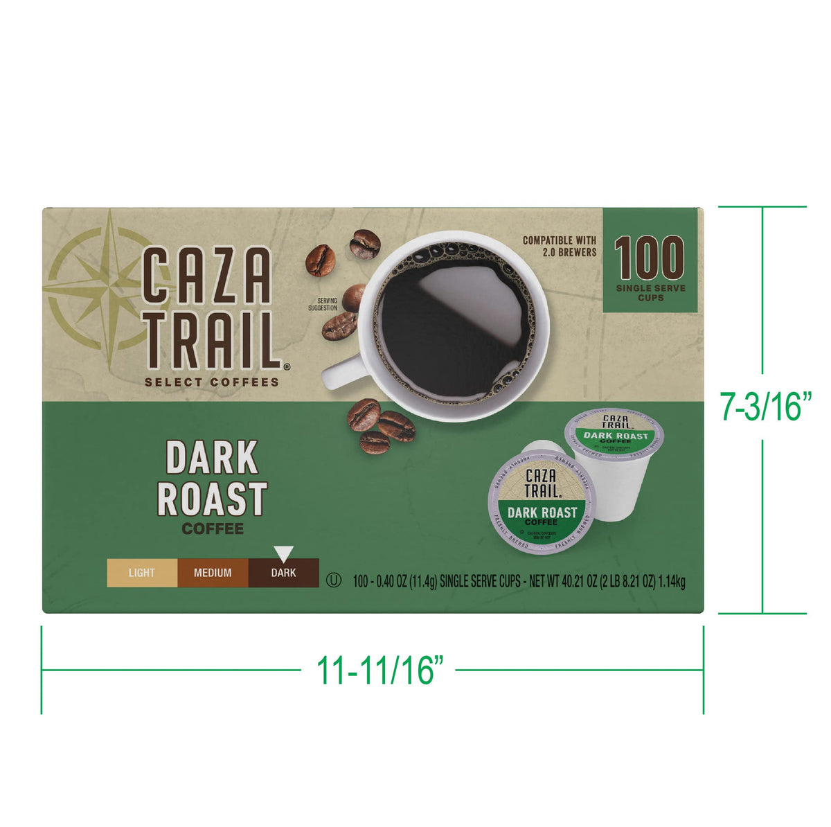Caza Trail Coffee Pods Dark Roast, Single Serve (Pack of 100) | Kosher Certified