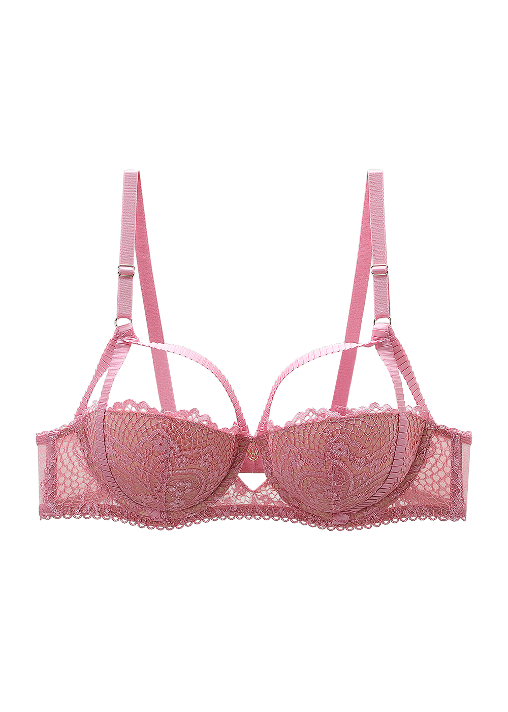 CELINE Pink Floral Lace Push-Up Molded Cup Balconette Demi Bra