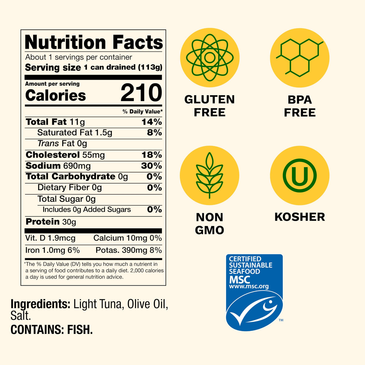 Cento Solid Pack Light Tuna in Olive Oil – MSC Certified, Wild-Caught, 5 oz (Pack of 24) High Protein