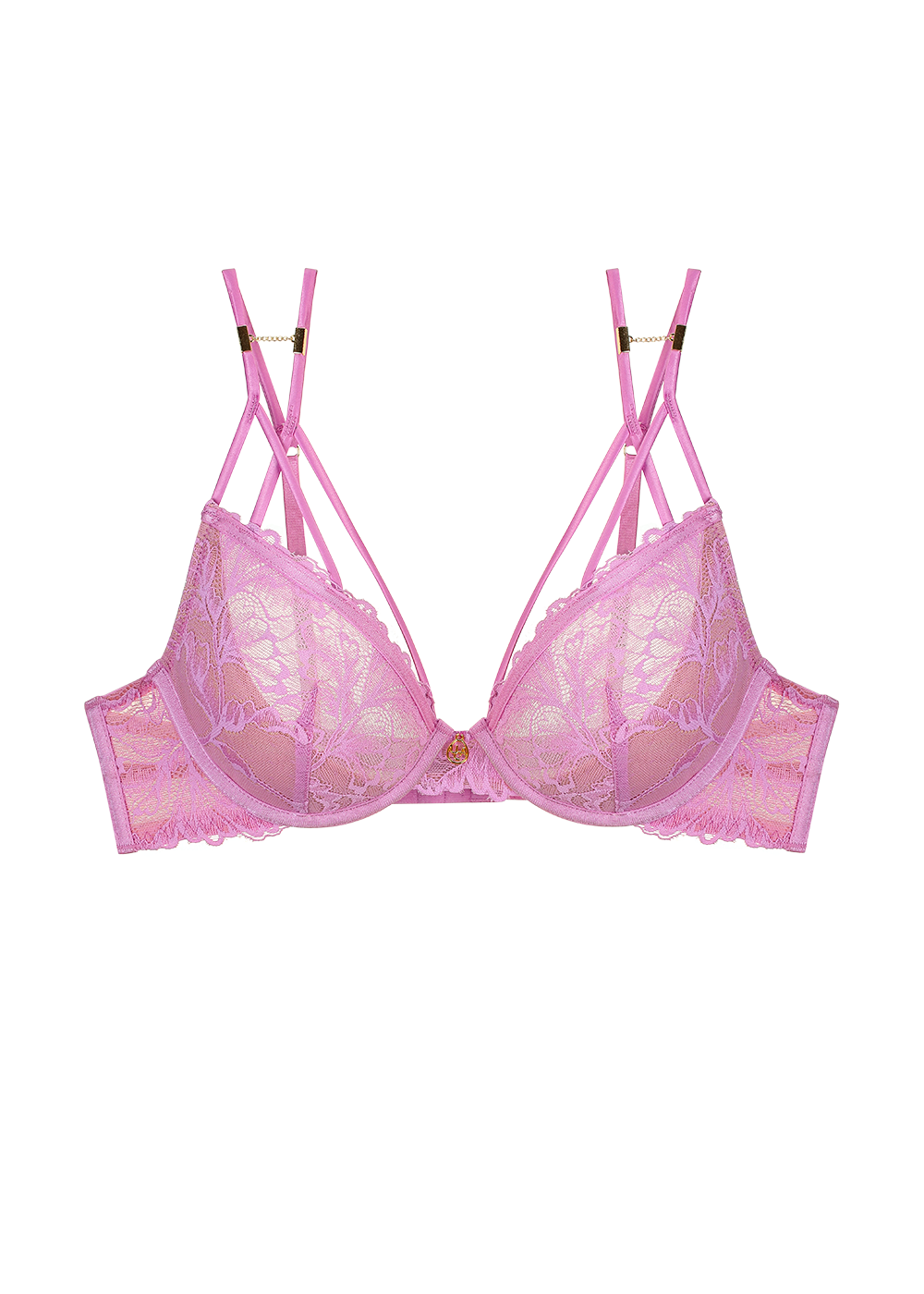 CHERIE Plus Floral Pink Lace Underwire Unlined Plunge Half-Moon Soft Pads Bra
