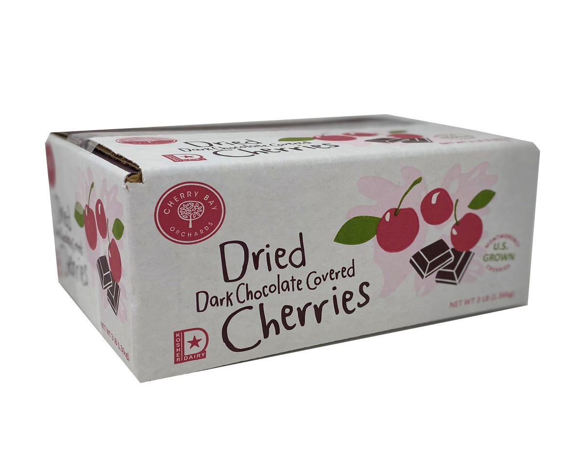 Cherry Bay Orchards Dark Chocolate Covered Cherries – 3 lb Bulk Box | Montmorency Tart Cherries, Kosher, No Preservatives