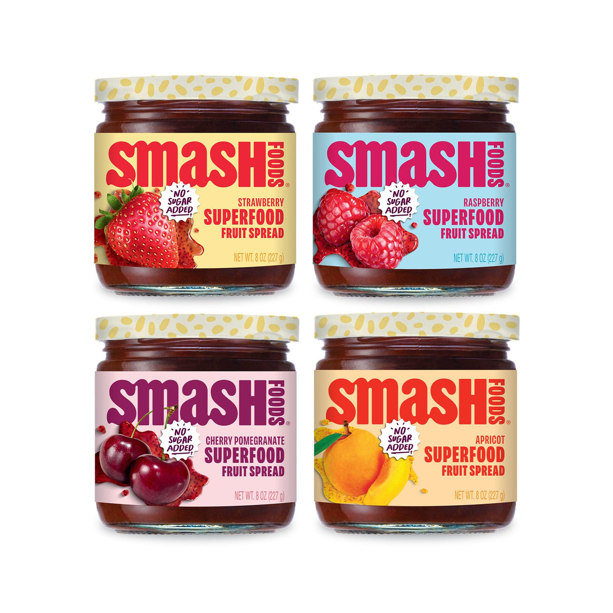 Chia Smash Smash Foods Jam – Adventure Variety 4-Pack | Low-Calorie, No Sugar Added Keto Jam with Upcycled Fruit & Chia Seeds | Vegan & Paleo