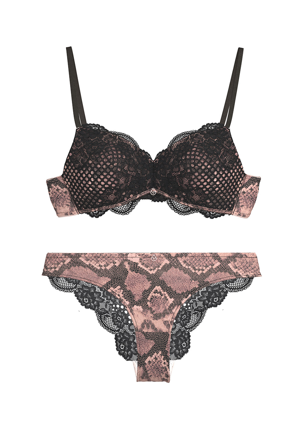 CHIARA Black Lace Snake Print Plus Bra & Panty Set