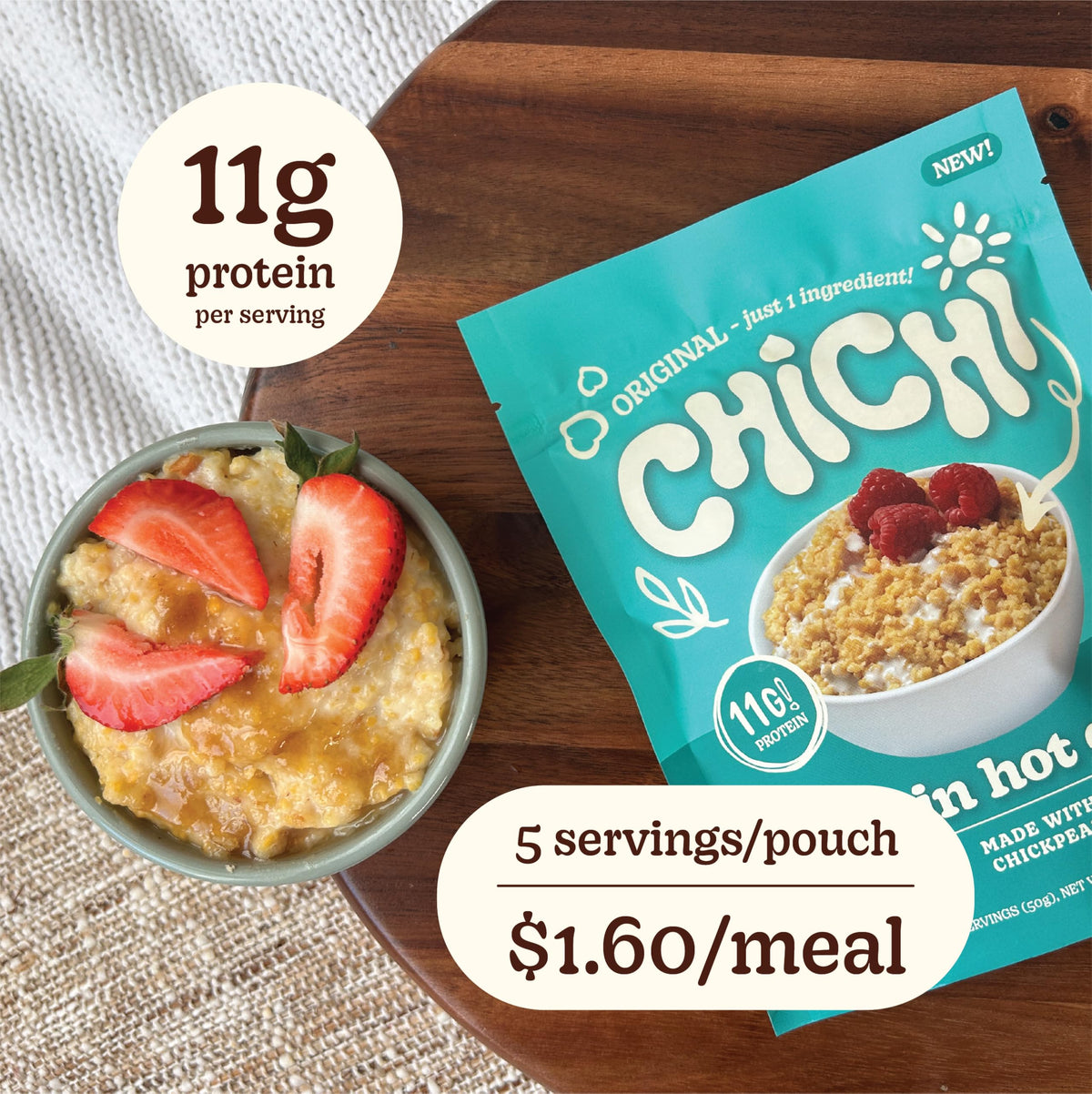 ChiChi Made With Chickpeas – High Protein Hot Cereal (4-Pack Variety)