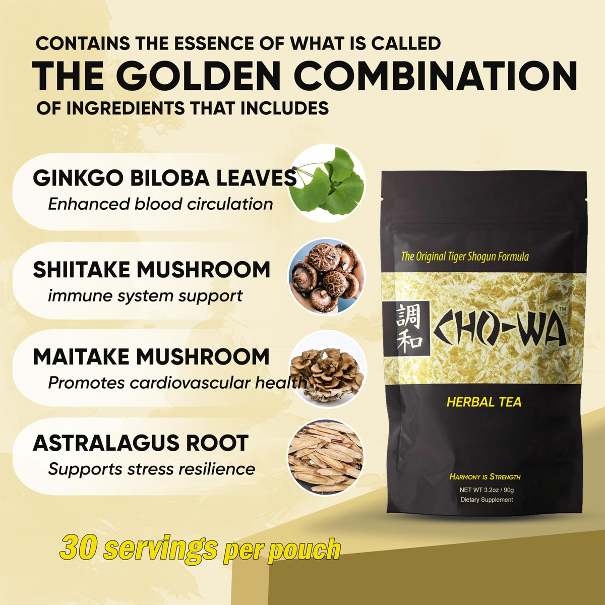 CHO-WA Harmony Tea – Original Tiger Shogun Formula Herbal Tea & Nutritional Supplement