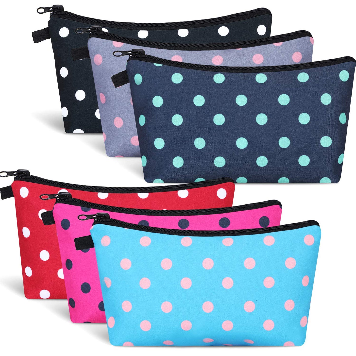 Chuangdi 6 Pieces Makeup Bag Toiletry Pouch Waterproof Cosmetic Bag with Zipper Travel Packing Pouch 8.7 x 5.3 Inch Small Cosmetic Organizer Accessory for Women and Men(Polka Dots Style)