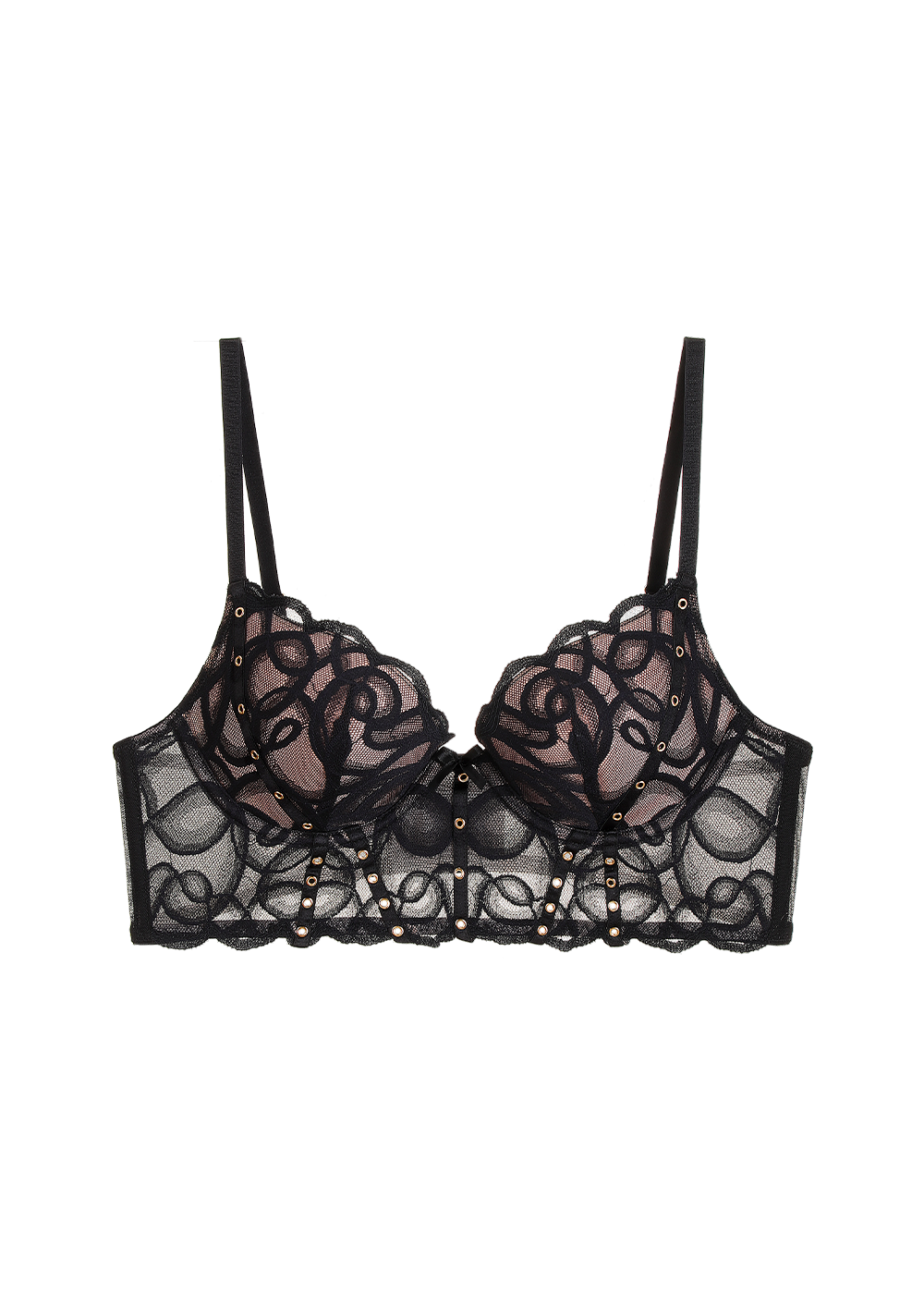 CINDY Plus Lace Push-Up Underwired Molded Cup Demi Long Bra