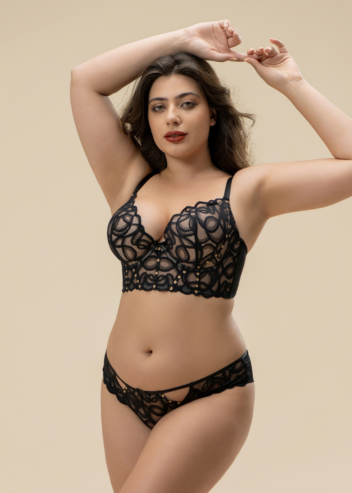 CINDY Black Lace Plus Bra & Panty Set