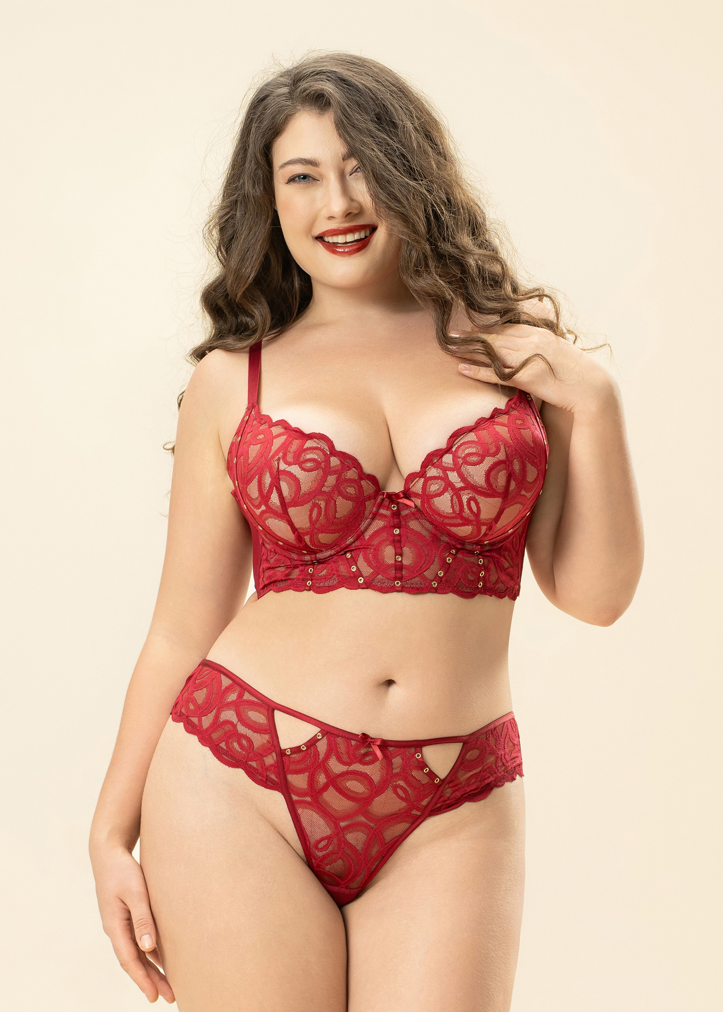 CINDY Plus Red Lace Lingerie Set