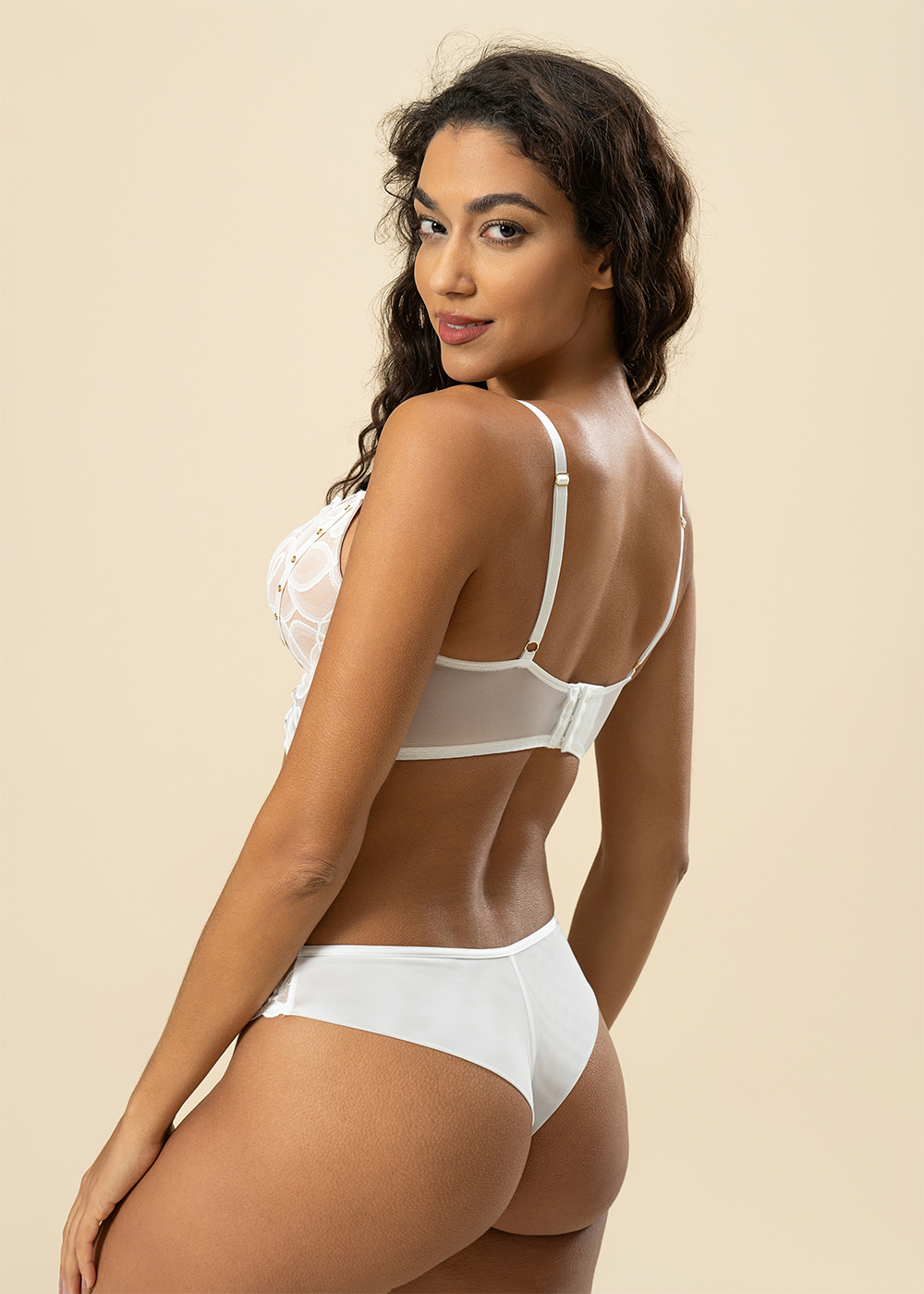 CINDY White Lace Push-Up Underwired Molded Cup Demi Long Bra