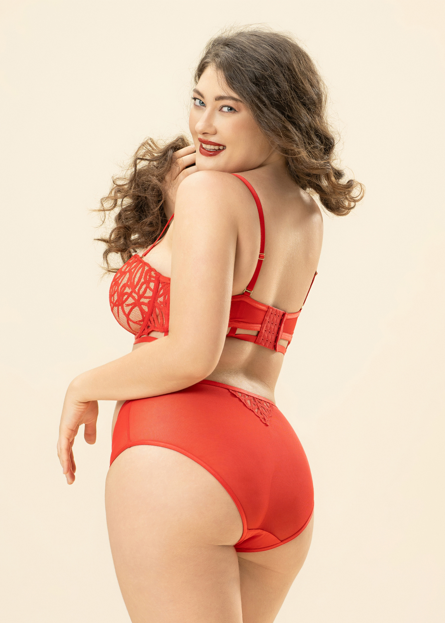 CLAIR Plus Red Lace Underwired Molded Cup Balconette Demi Long Bra
