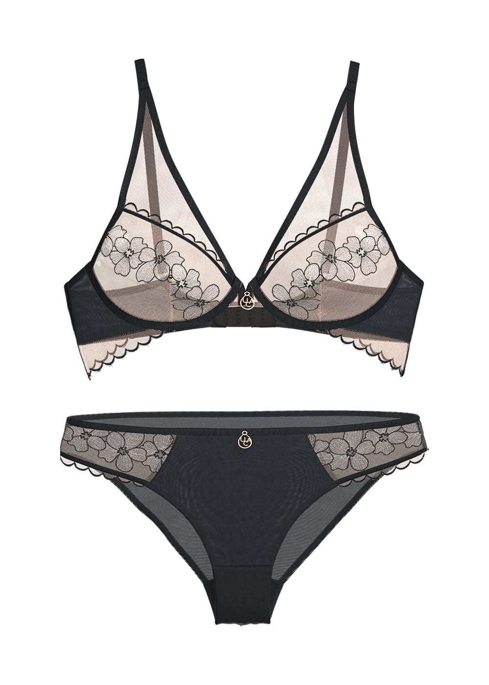 CLARIBEL Nude Black Lace Lingerie Set
