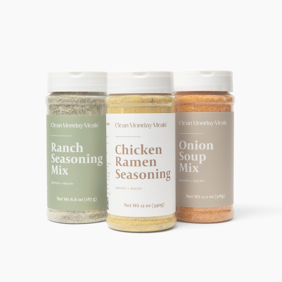 Clean Monday Meals Mix Variety Pack | Dairy Free & Gluten Free Seasonings – Chicken Ramen, Ranch, Onion | 3-Pack