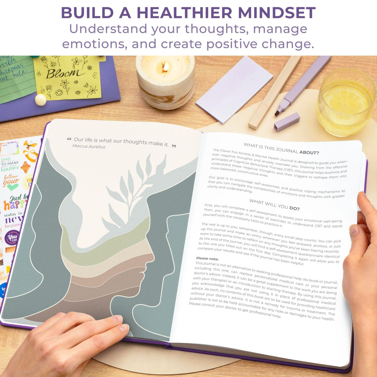 Clever Fox Mental Health & Anxiety Journal CBT Prompts 8.3x11 Purple
