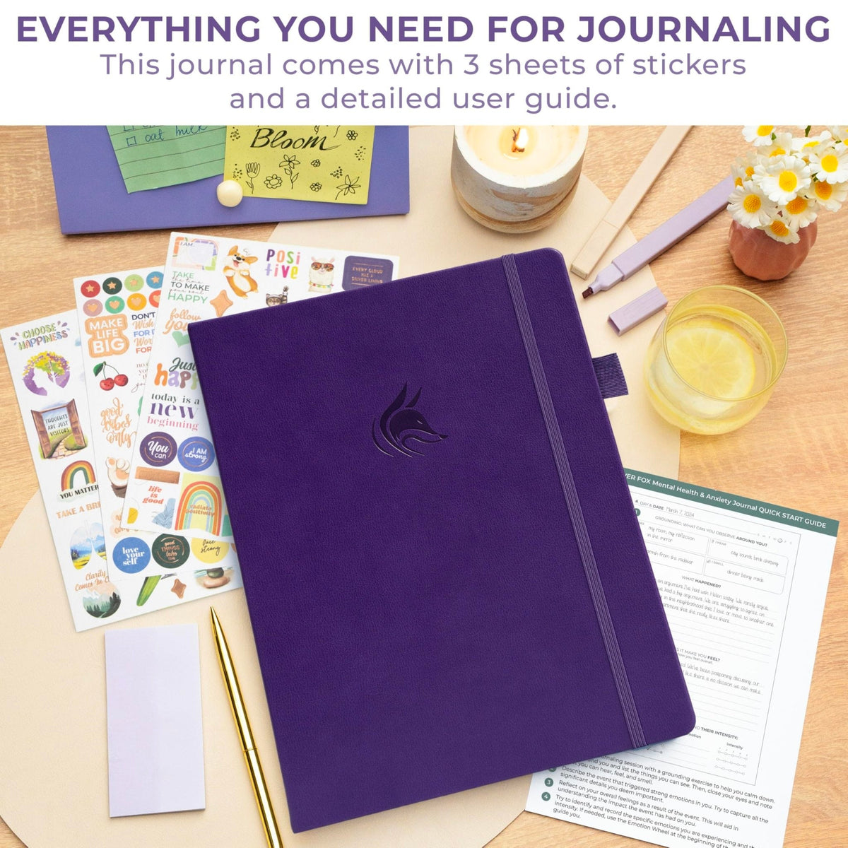 Clever Fox Mental Health & Anxiety Journal CBT Prompts 8.3x11 Purple