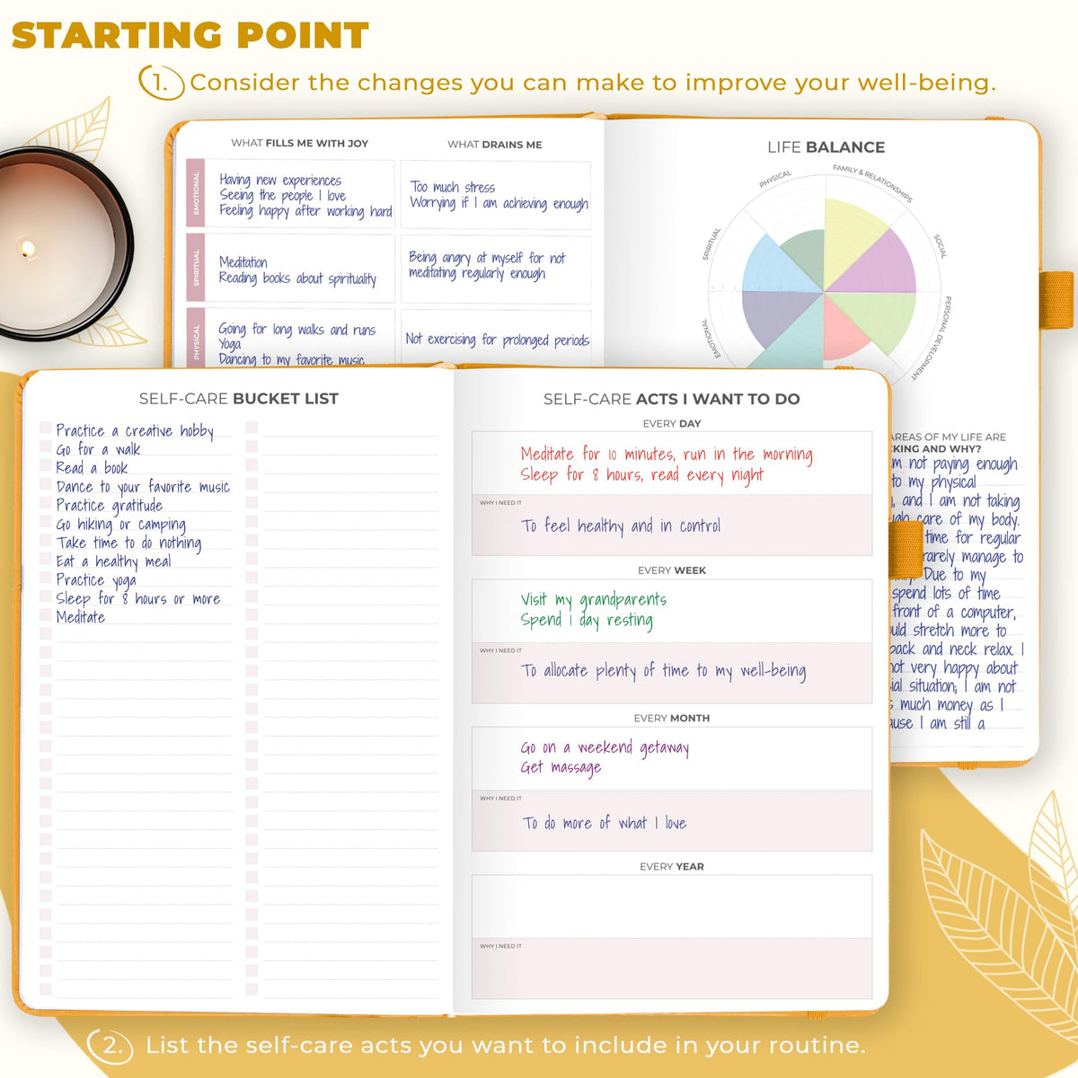 Clever Fox Self-Care Journal for Women, Daily Planner 5.8x8.3 Amber Yellow