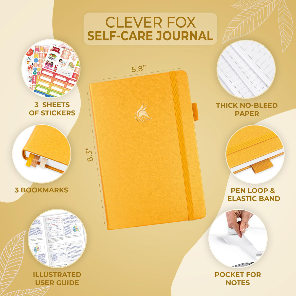 Clever Fox Self-Care Journal for Women, Daily Planner 5.8x8.3 Amber Yellow