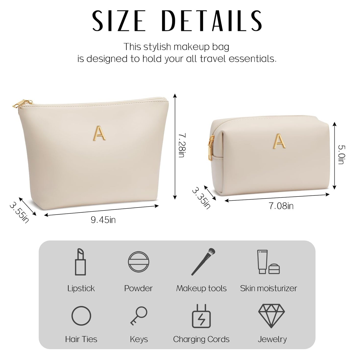 CLOUDWINGS Gifts for Women Girls Personalized Initial Travel Makeup Bag