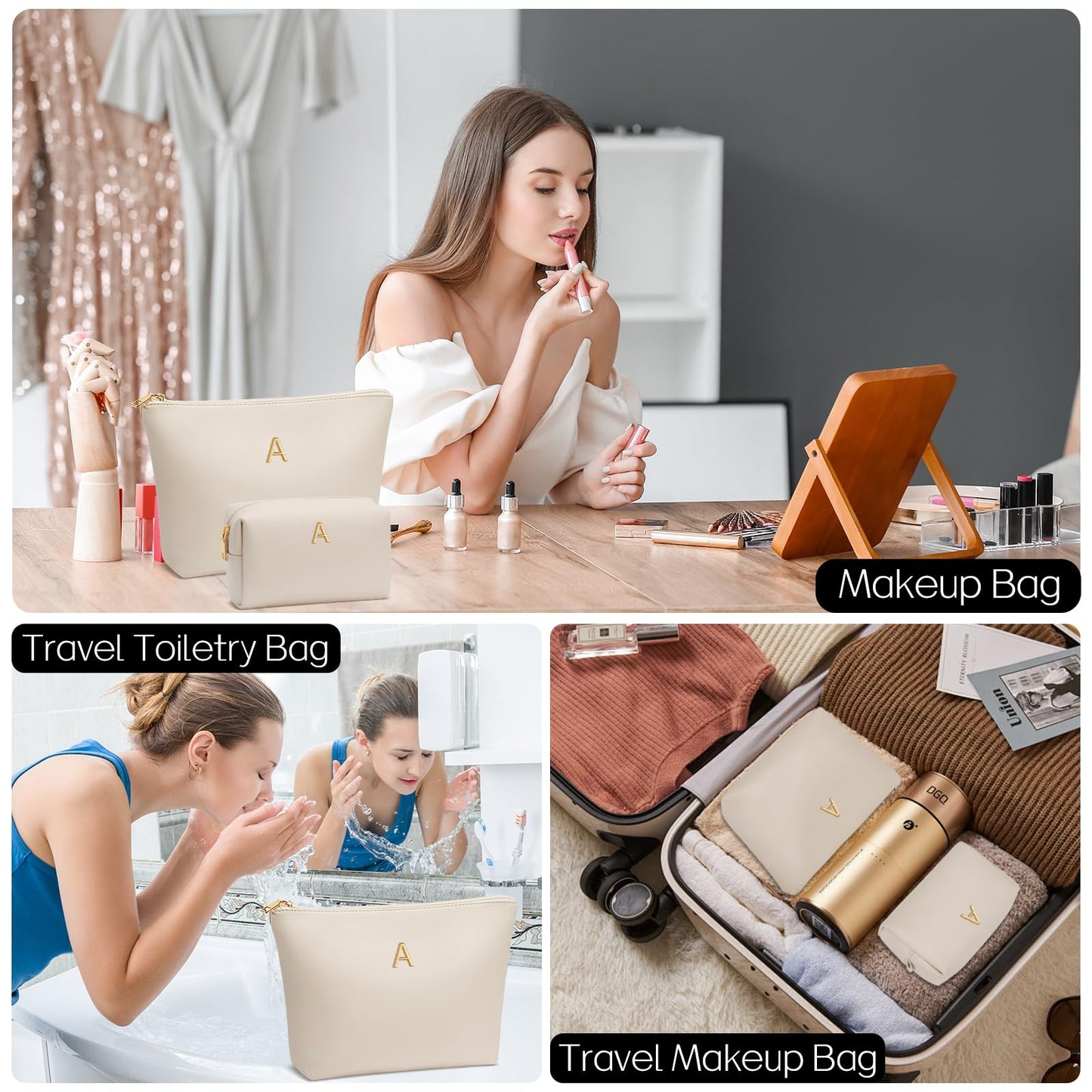 CLOUDWINGS Gifts for Women Girls Personalized Initial Travel Makeup Bag