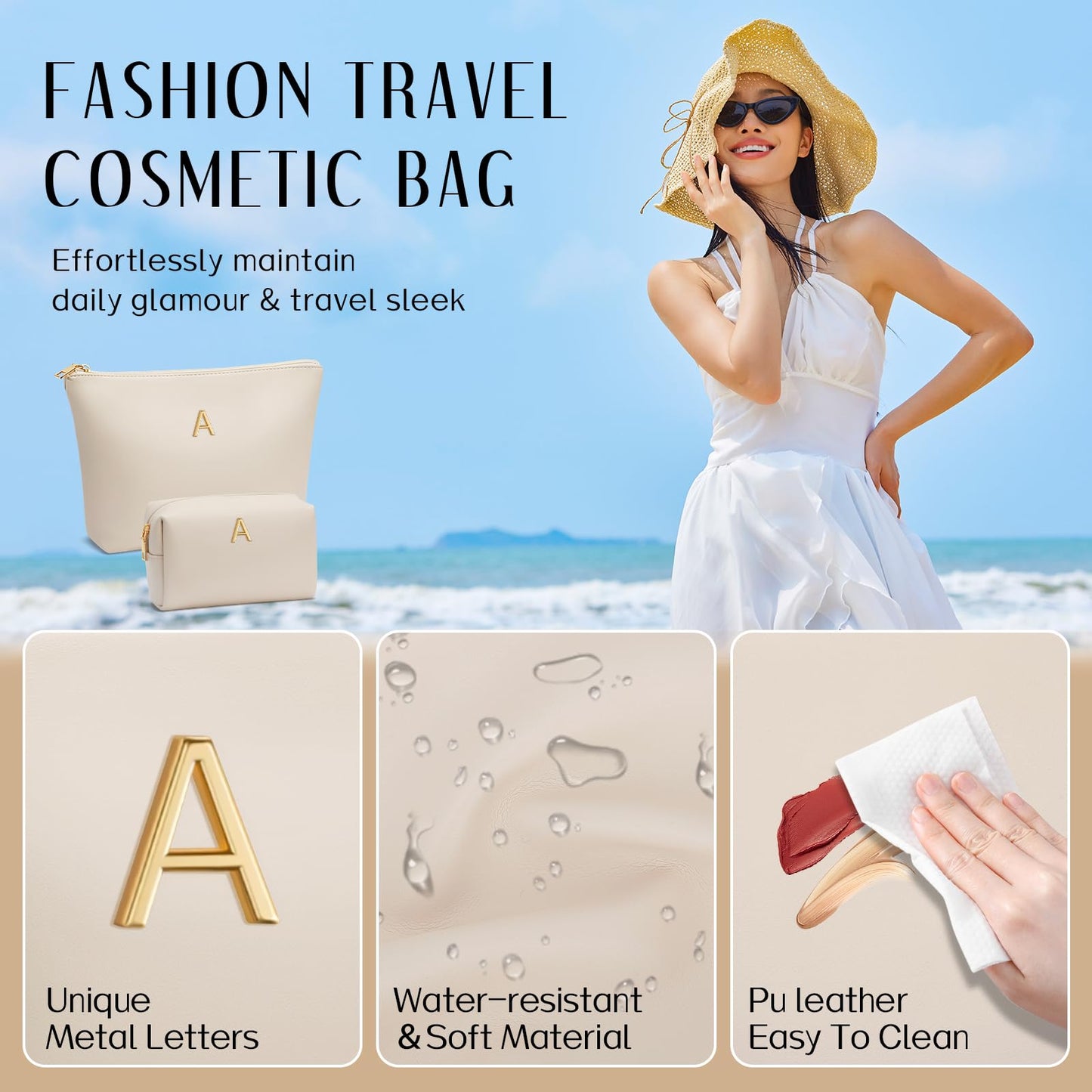 CLOUDWINGS Gifts for Women Girls Personalized Initial Travel Makeup Bag