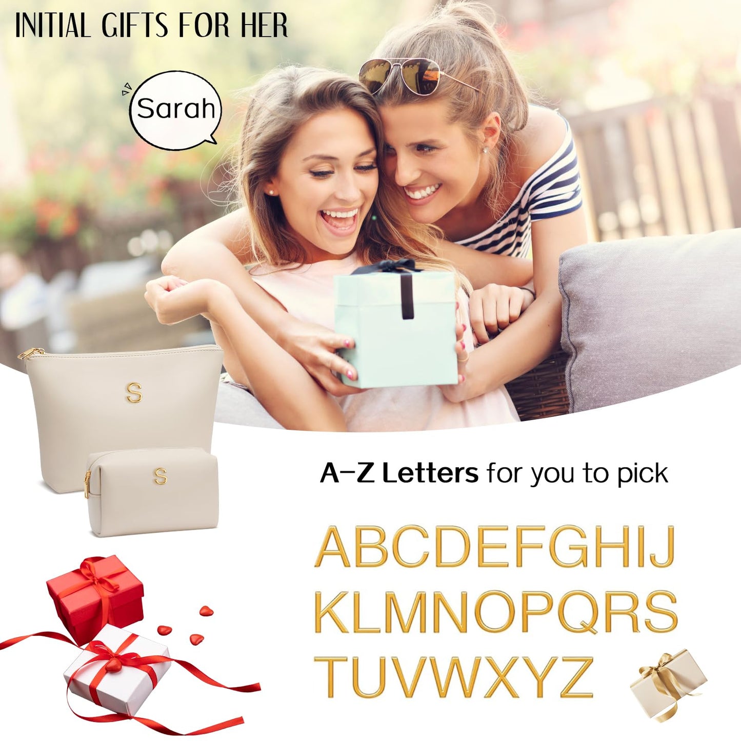 CLOUDWINGS Gifts for Women Girls Personalized Initial Travel Makeup Bag