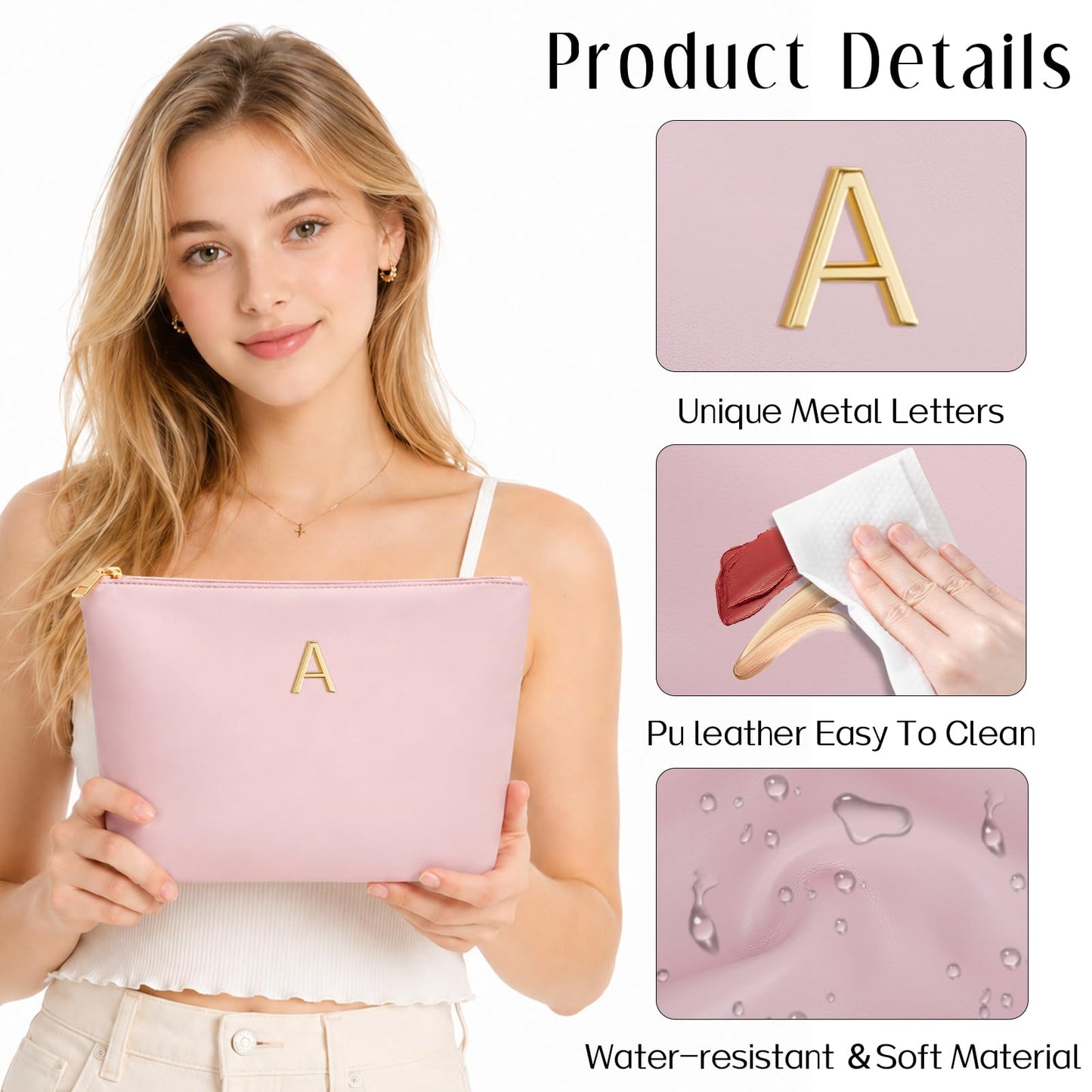 CLOUDWINGS Women Gifts Girls Initial Makeup Cosmetic Travel Toiletry Bag